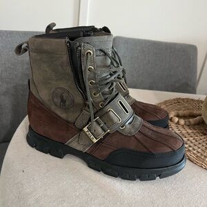 Polo Ralph Lauren Mens 10.5 D Andres Buckle Strap Zip Duck Boot Toe Boots Gray